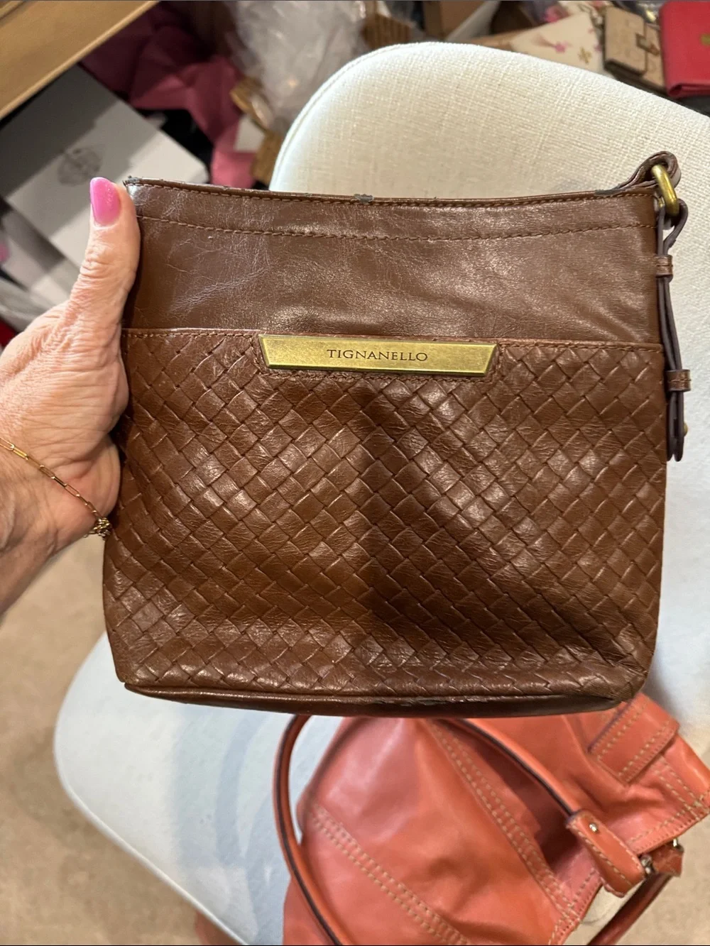 Tiganello 2FER! Burnt Orange Leather Shoulder Bag and brown woven Tiganello